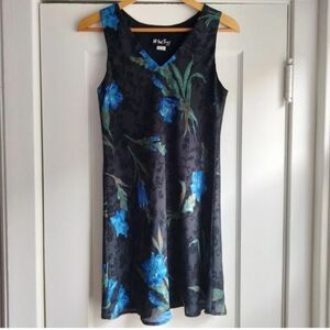 All That Jazz VTG Y2K Floral Sleeveless Dress Size 11/12 Black w/ Blue Flowers